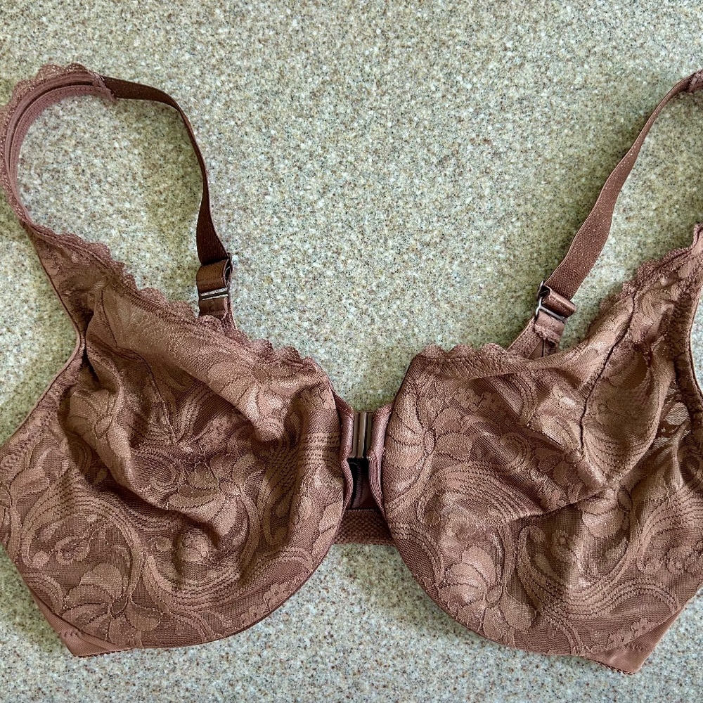 Glamorise Mocha Brown Lace Bra 36DD Full Figure Front Close 9245 Underwire